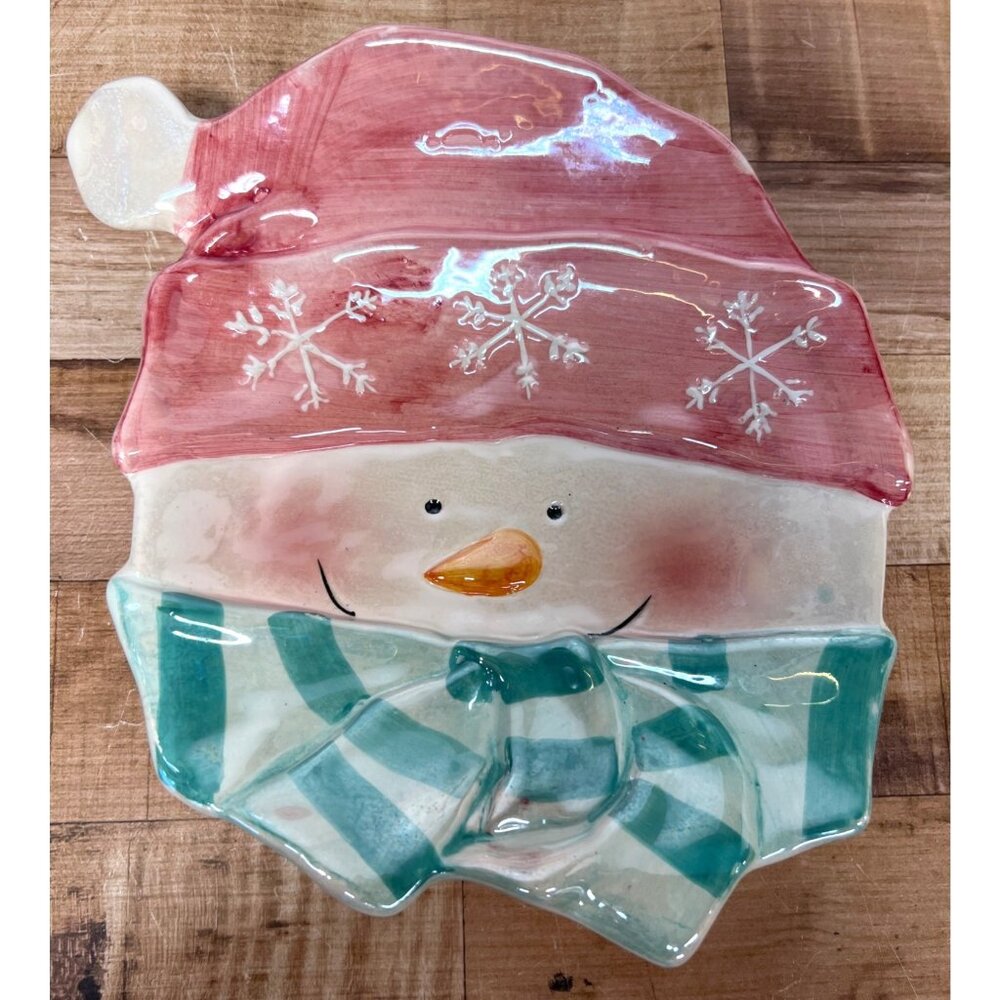 Whimsical Ceramic Snowman Serving Plate Winter Holiday Decor